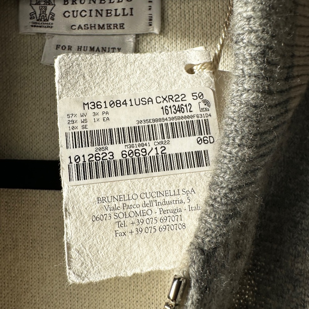 Brunello Cucinelli Cashmere Man's Wool Cashmere Bomber Jacket Size 50 NWT - Picture 7 of 16
